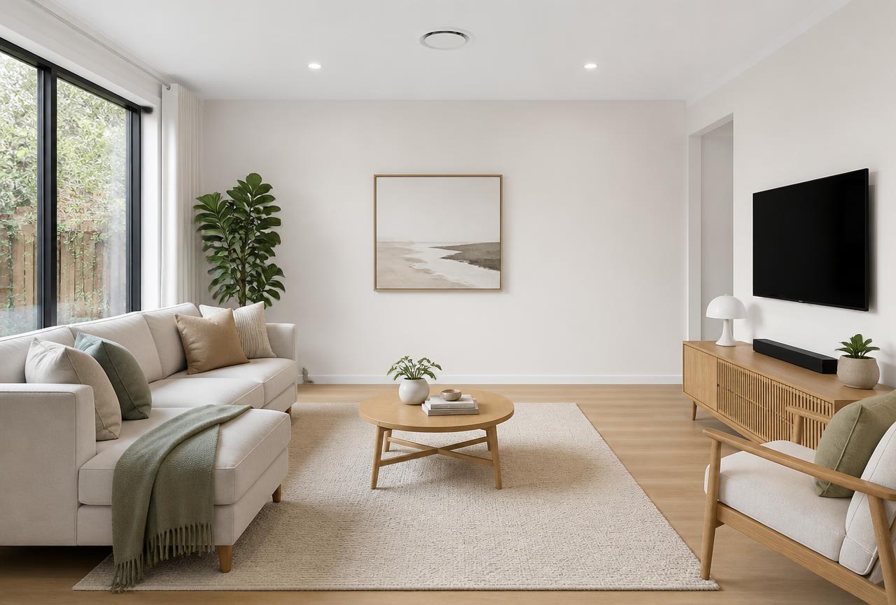 Neutral living room ready for a colour preview